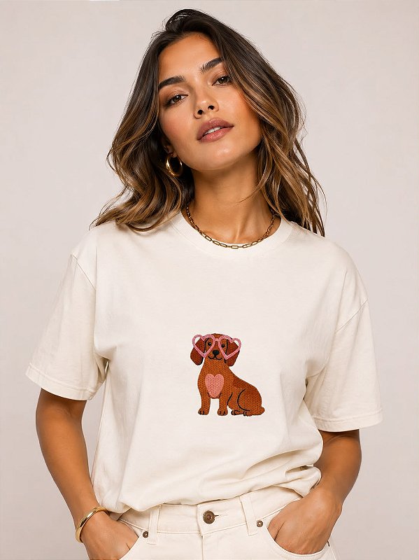 T-SHIRT DTF CACHORRO CROCHÊ - OFF WHITE