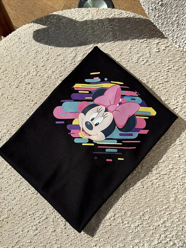 T-SHIRT DTF MINNIE MOUSE FACE - PRETO
