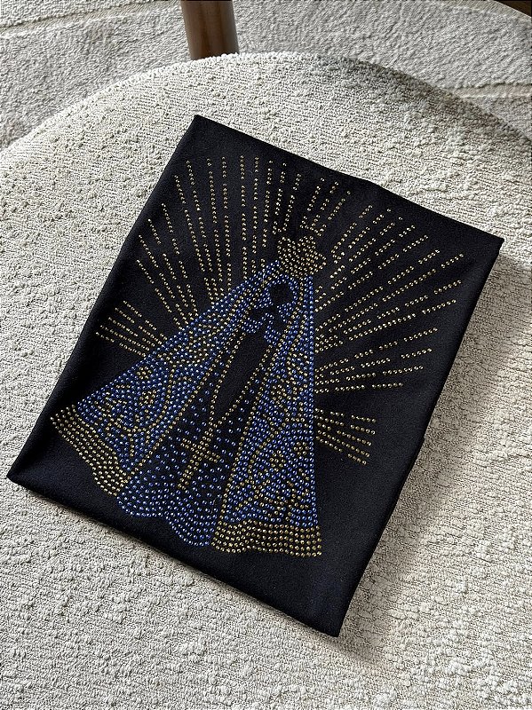 T-SHIRT DTF NOSSA SENHORA STRASS AZUL - PRETO