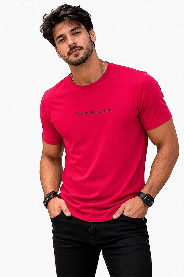 CAMISETA MASCULINA DTF CALVIN KLEIN JEANS ESCRITA - VERMELHO