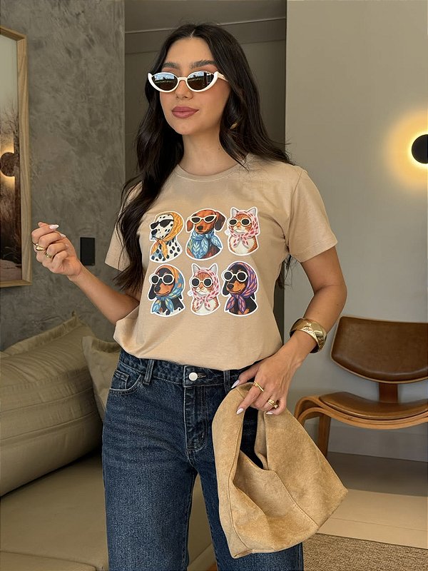 T-SHIRT DTF DOGS & CATS - BEGE DUNAS
