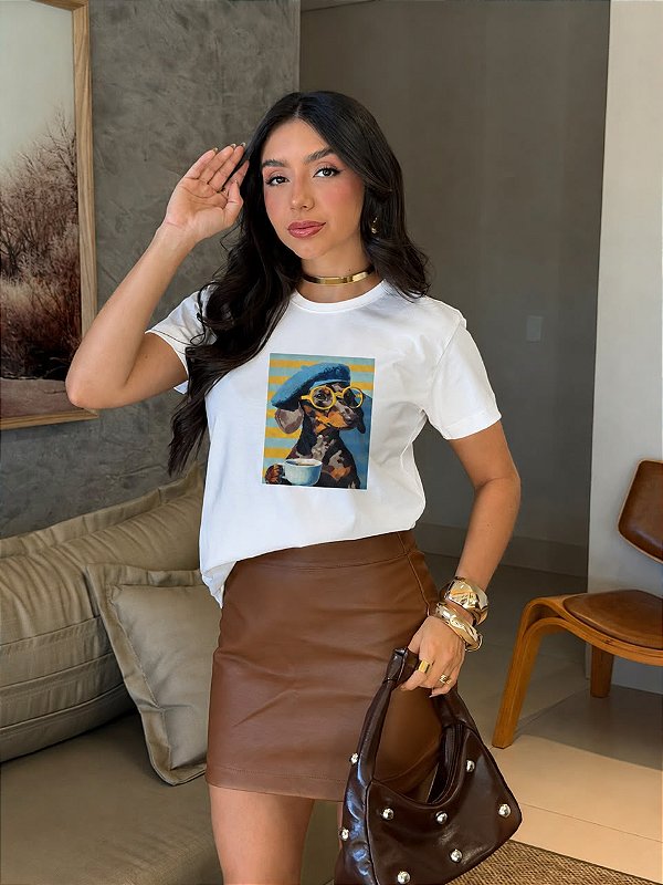 T-SHIRT DTF CACHORRO CHAPEU - BRANCO