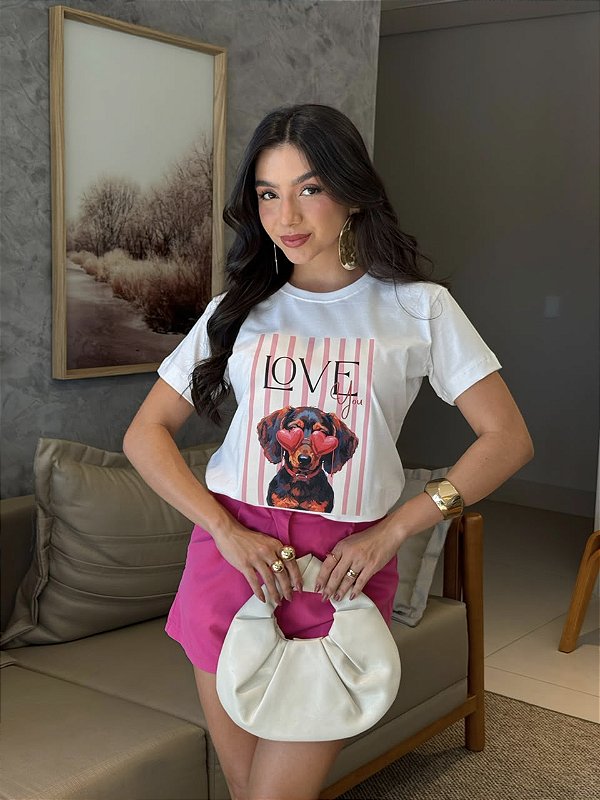 T-SHIRT DTF CACHORRO LOVE YOU - OFF WHITE