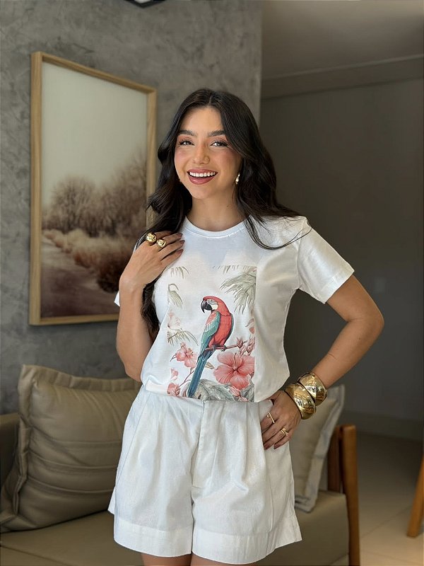 T-SHIRT DTF ARARA VERMELHA - OFF WHITE