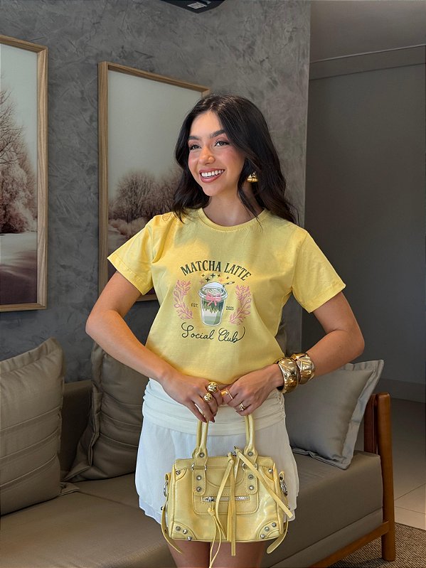 T-SHIRT DTF MATCHA LATTE SOCIAL CLUB - AMARELO MANTEIGA