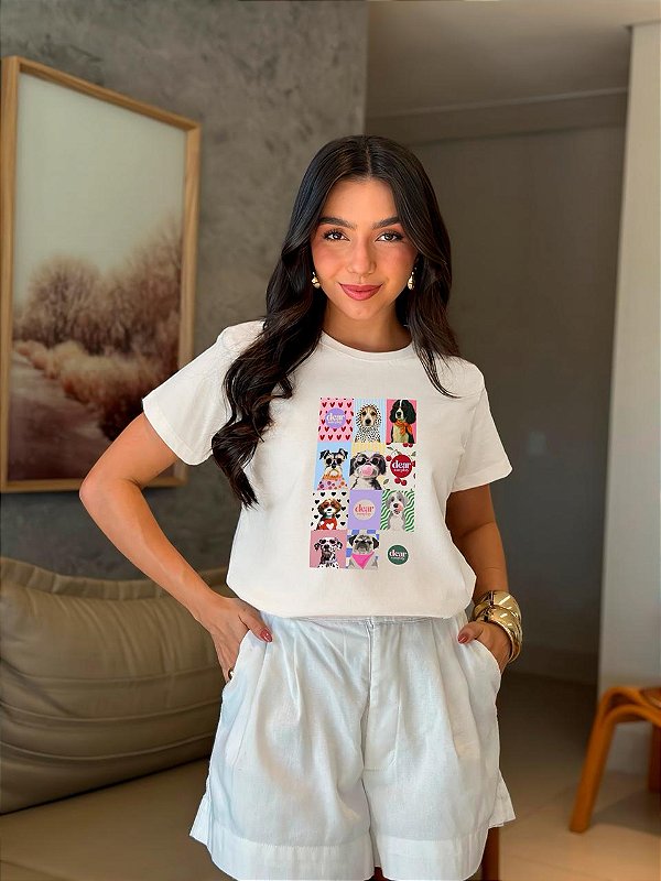 T-SHIRT DTF MOSAICO CACHORROS - OFF WHITE