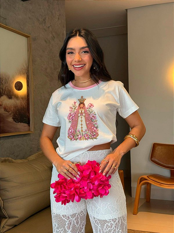 T-SHIRT DTF BICOLOR NOSSA SENHORA - OFF WHITE(ROSA)
