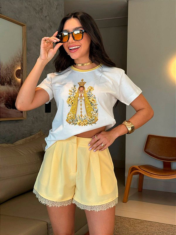 T-SHIRT DTF BICOLOR NOSSA SENHORA - OFF WHITE(AMARELO)