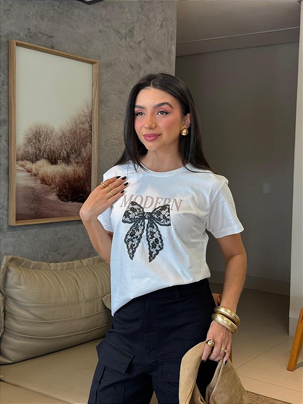 T-SHIRT DTF MODERN LAÇO RENDA - OFF WHITE