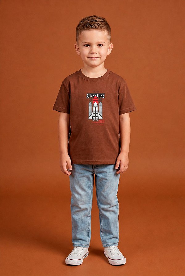 T-SHIRT INFANTIL DTF SPACE ADVENTURE - MARROM