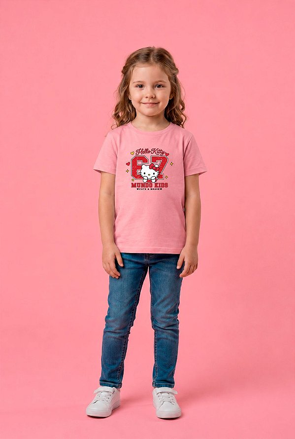 T-SHIRT INFANTIL DTF HELLO KITTY MUNDO KIDS - ROSA CLARO