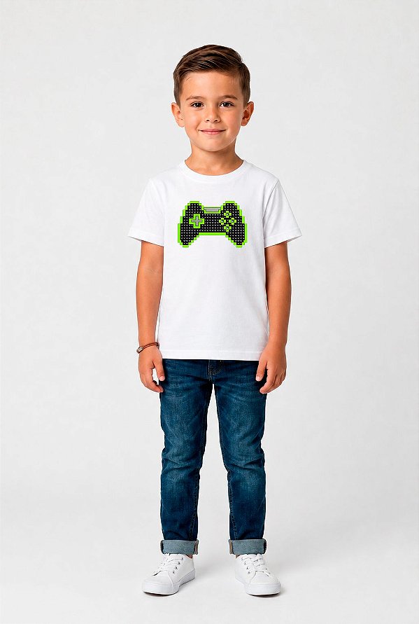 T-SHIRT INFANTIL DTF JOYSTICK APLICAÇÃO - BRANCO