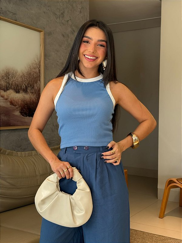 CROPPED RIBANA BICOLOR (OFF WHTE) - AZUL JEANS