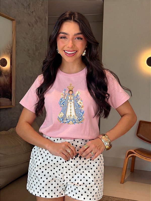 T-SHIRT DTF NOSSA SENHORA AZUL - ROSA CLARO