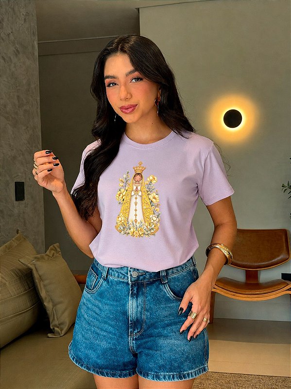 T-SHIRT DTF NOSSA SENHORA AMARELO - LILAS