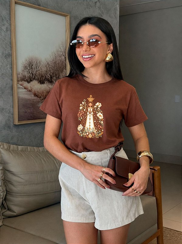 T-SHIRT DTF NOSSA SENHORA MOCACCINO - MARROM