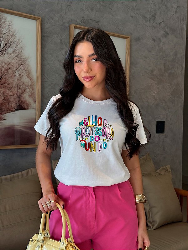 T-SHIRT DTF MELHOR PROFESSORA DO MUNDO - BRANCO