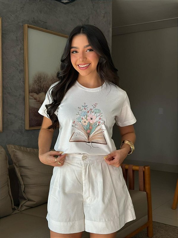T-SHIRT DTF LIVRO FLORAL - OFF WHITE