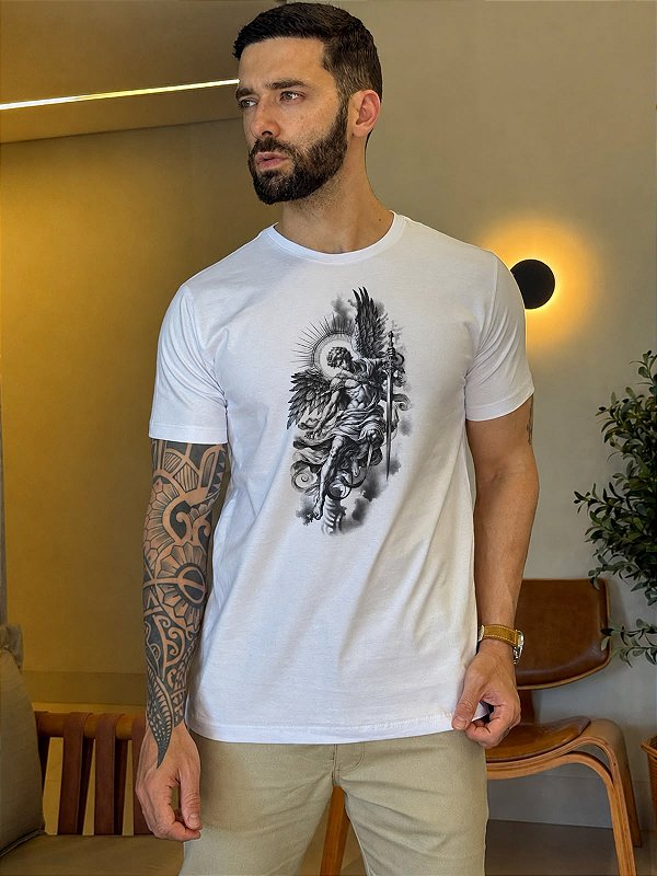 CAMISETA MASCULINA DTF SÃO MIGUEL PRETO E BRANCO - BRANCO