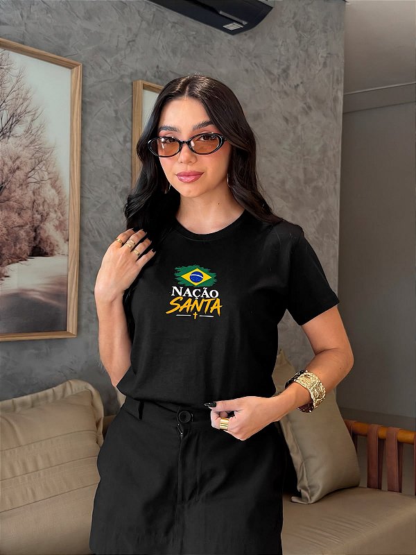 T-SHIRT DTF NAÇÃO SANTA - PRETO