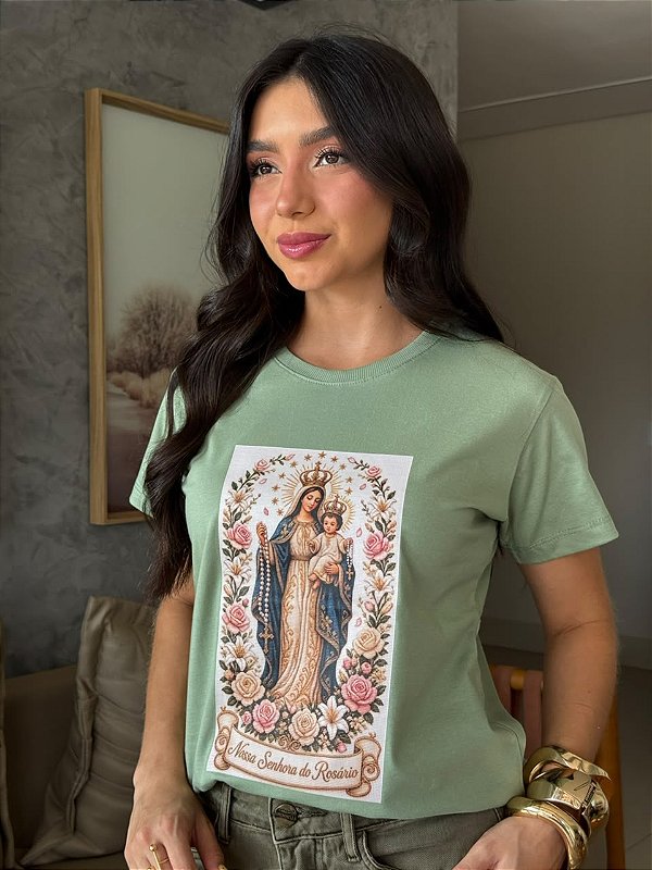 T-SHIRT DTF NOSSA SENHORA DO ROSARIO - VERDE OLIVA