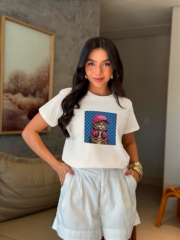 T-SHIRT DTF GATINHO MEOW - BRANCO