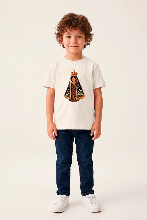 T-SHIRT INFANTIL DTF NOSSA SENHORA APARECIDA CARTOON - OFF WHITE