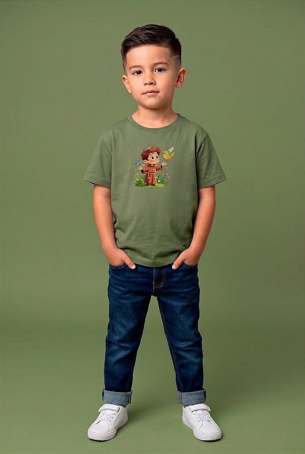T-SHIRT INFANTIL DTF SÃO FRANCISCO CARTOON - FOLHA SECA