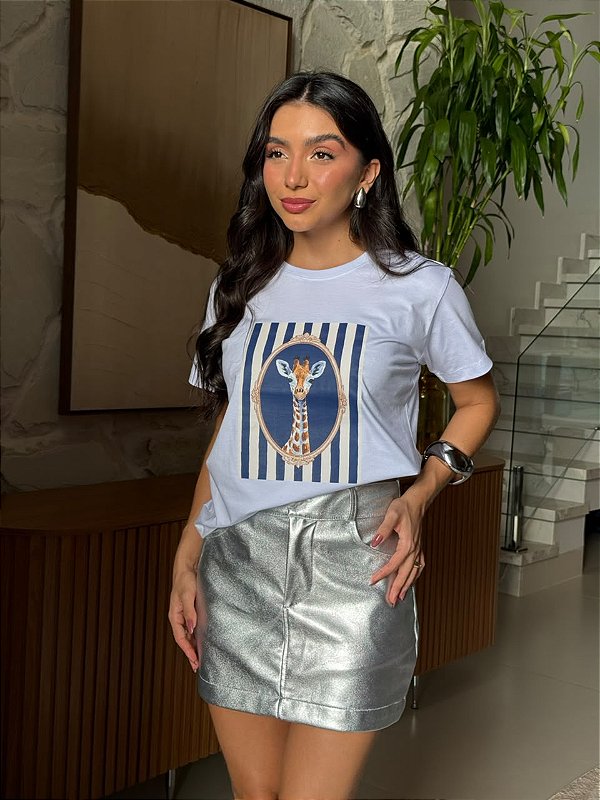 T-SHIRT DTF MOLDURA GIRAFA - BRANCO