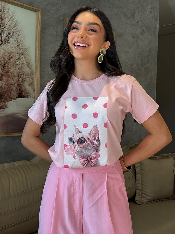 T-SHIRT DTF GATINHA POA ROSA - ROSA CLARO