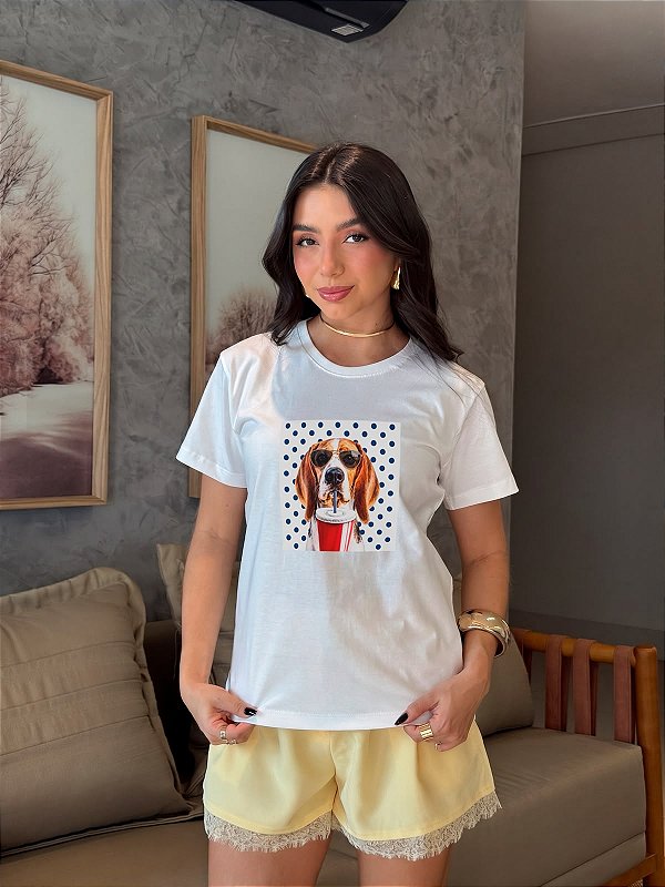 T-SHIRT DTF DOG COKE - BRANCO