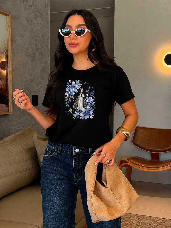 T-SHIRT DTF NOSSA SENHORA FLORES AQUARELADAS
