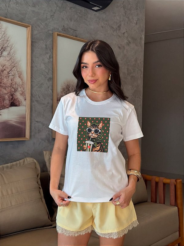 T-SHIRT DTF GATO POA VERDE