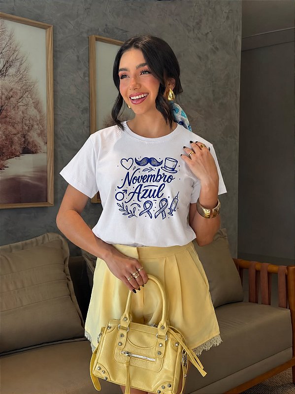 T-SHIRT DTF NOVEMBRO AZUL - BRANCO