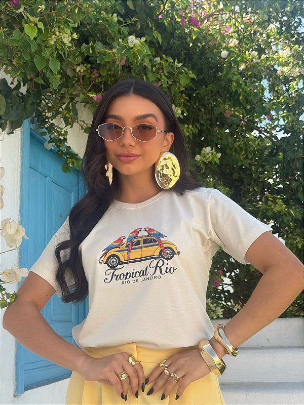 T-SHIRT DTF TROPICAL RIO, RIO DE JANEIRO - BEGE NATURAL