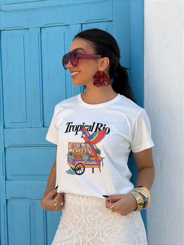 T-SHIRT DTF TROPICAL RIO, CARRINHO DE PICOLE - OFF WHITE