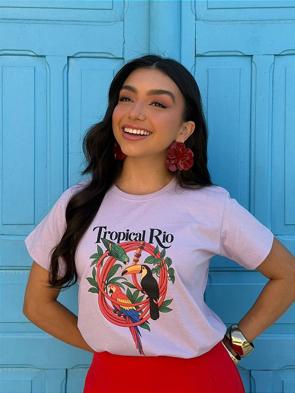 T-SHIRT DTF TROPICAL RIO, NINHO DE PASSAROS - LILAS