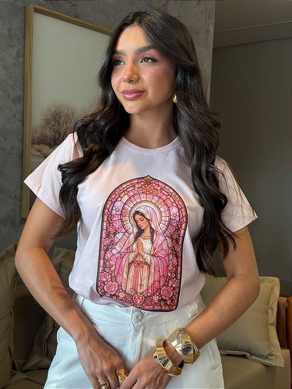 T-SHIRT DTF NOSSA SENHORA EM VITRAL ROSA