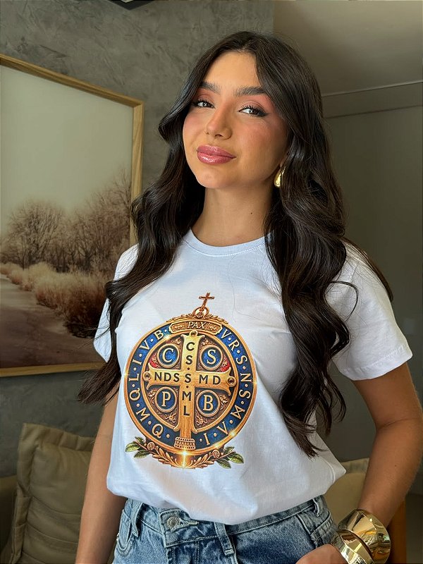 T-SHIRT DTF IMAGEM MEDALHA DE SÃO BENTO