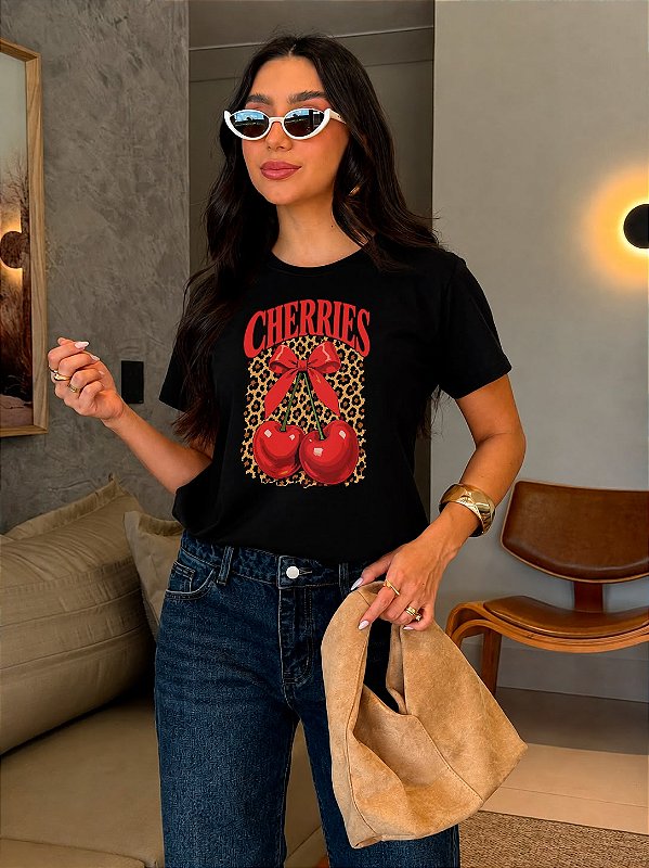 T-SHIRT DTF CHERRIES ANIMAL PRINT
