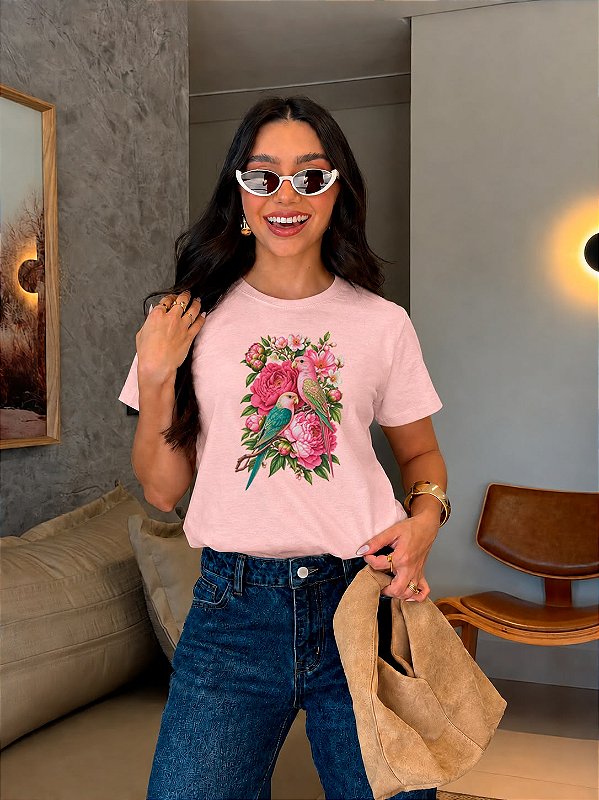 T-SHIRT DTF PASSAROS ROSA - ROSA ROMANTIC