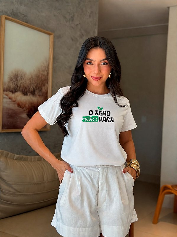 T-SHIRT DTF O AGRO NÃO PARA - BRANCO