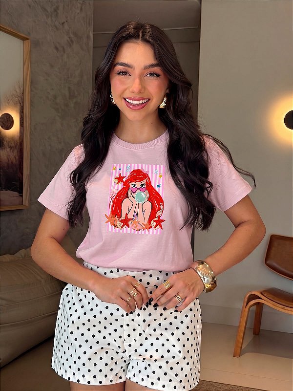 T-SHIRT DTF PEQUENA SEREIA - ROSA ROMANTIC