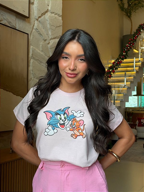 T-SHIRT DTF TOM E JERRY - ROSA ROMANTIC