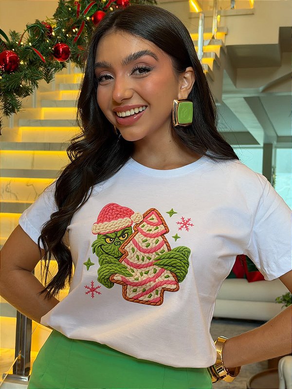 T-SHIRT DTF GRINCH CROCHE - BRANCO