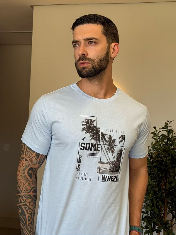 CAMISETA MASCULINA DTF LIVING EASY - AZUL CEU