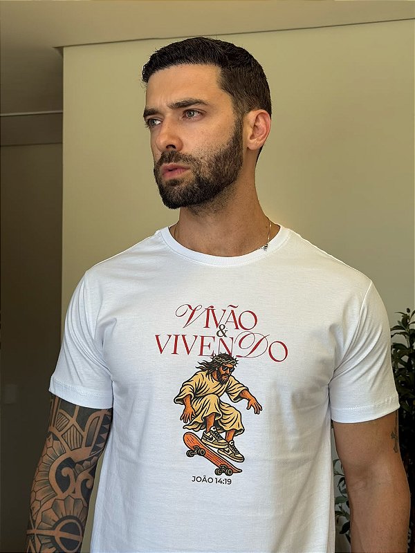 CAMISETA MASCULINA DTF VIVÃO & VIVENDO - BRANCO