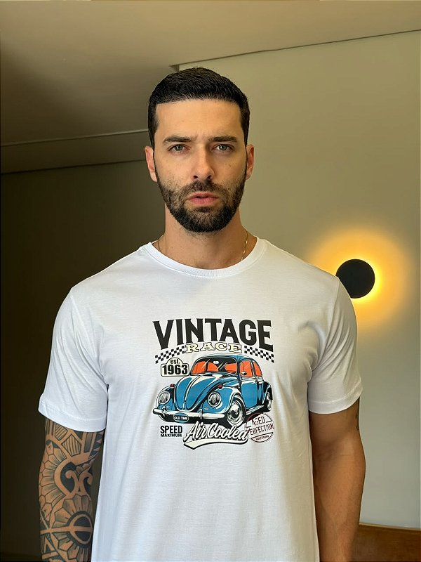 CAMISETA MASCULINA DTF VINTAGE RACE - BRANCO