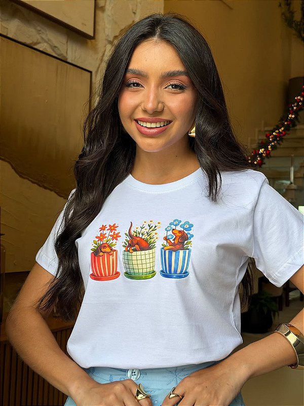 T-SHIRT DTF VASINHOS COM BICHINHOS - BRANCO