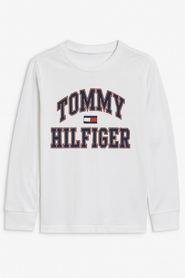 Camiseta Tommy, manga longa, em algodão - Branca
